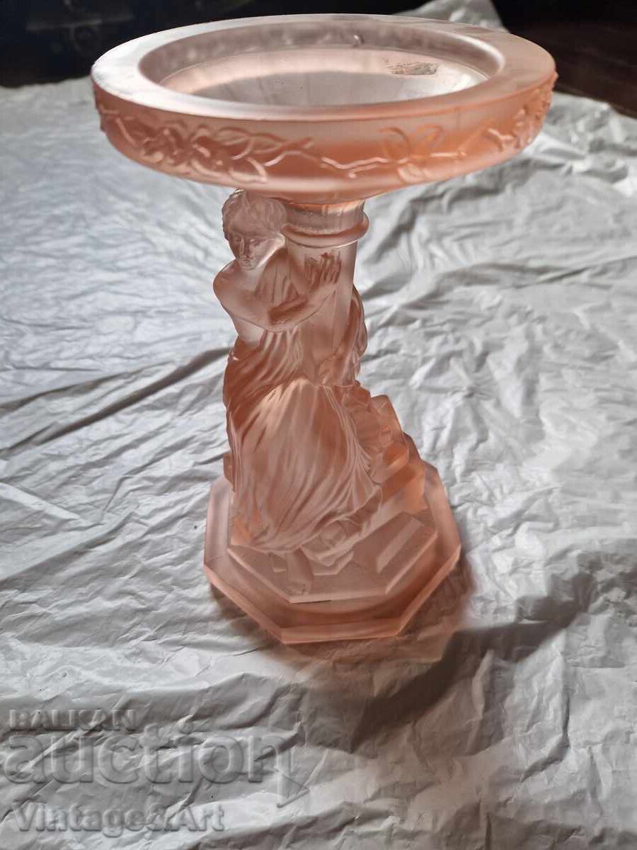 Статуетка Свещник 30те Жена Полупрозрачен Сатен