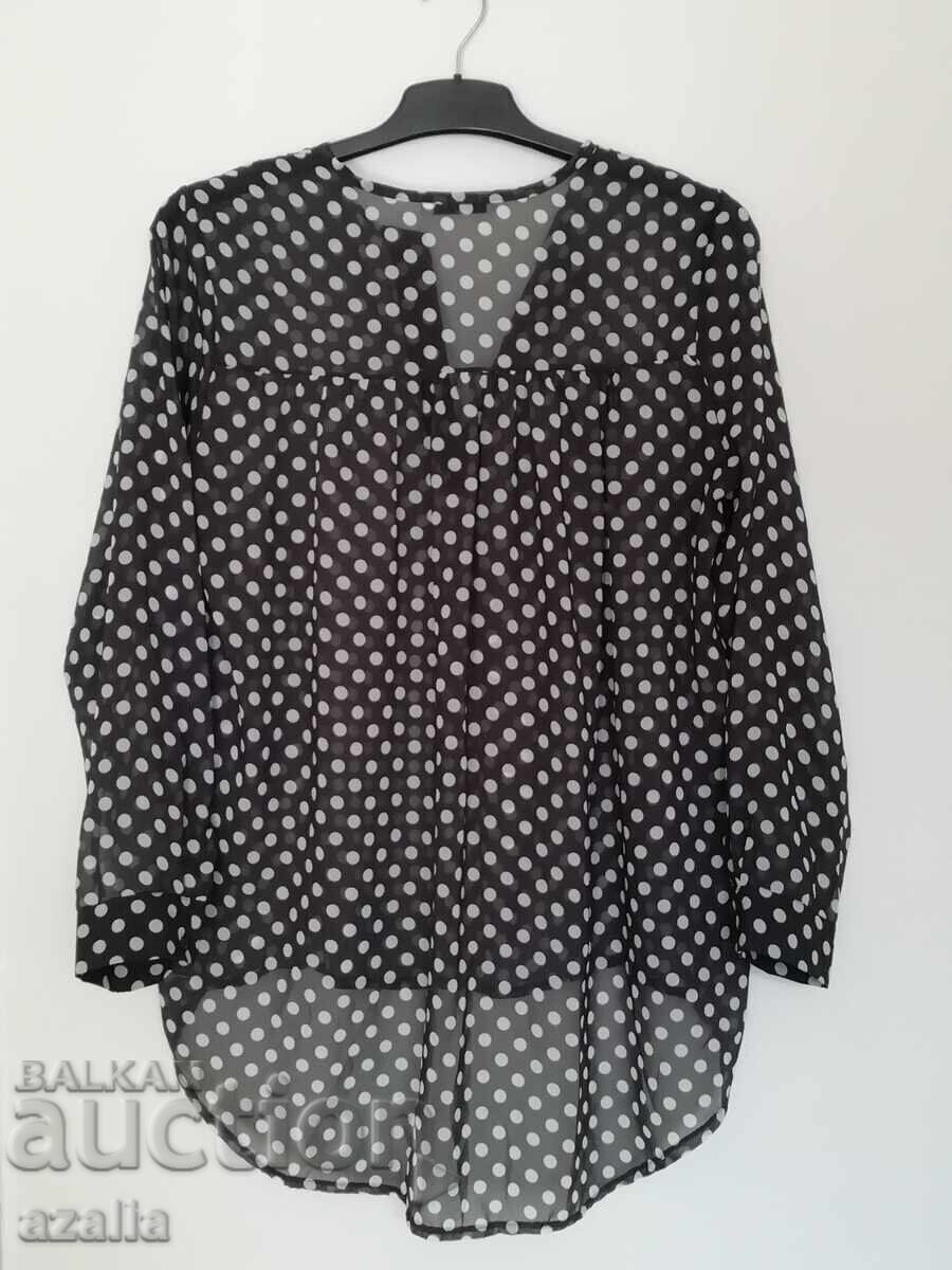 Chiffon tunic, black with white polka dots with price 19.00 BGN | € 9.71 Chiffon tunic, black with white polka dots with price 19.00 BGN | € 9.71