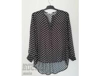 Chiffon tunic, black with white polka dots