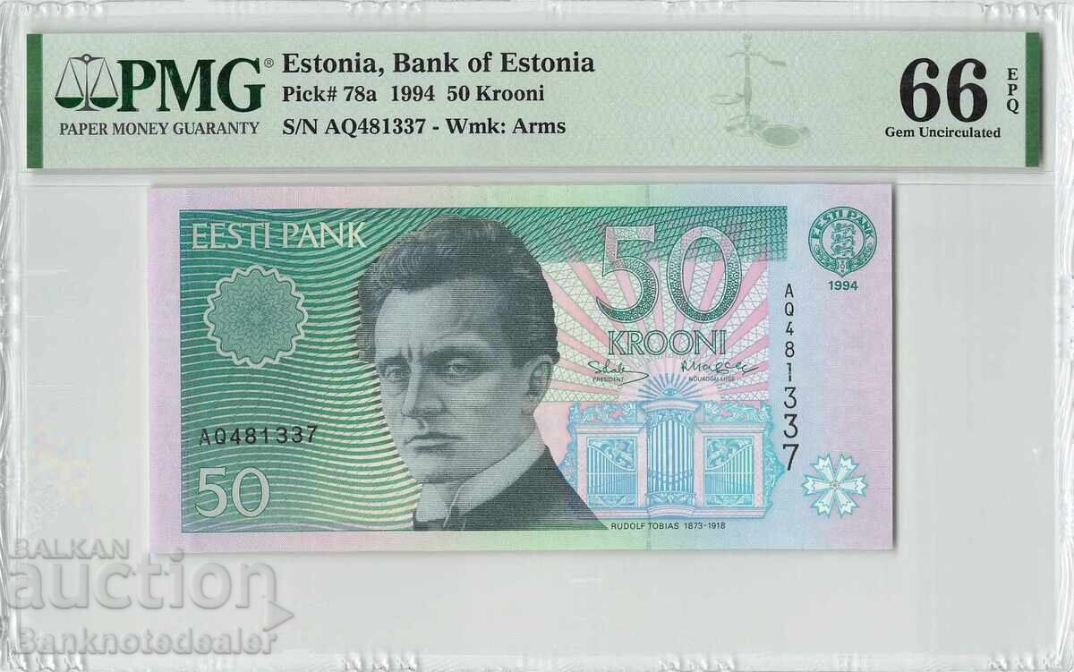 Estonia 50 Krooni 1994 Pick 78a PMG Gem Uncirculated 66 Exceptional Paper Quality