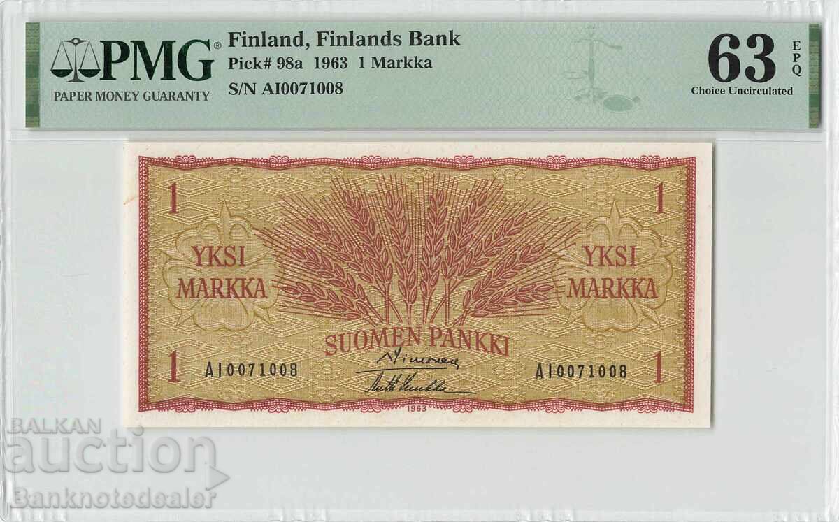 Finland 1 Markka 1963 Pick 98a PMG Choice UNC 63 EPQ