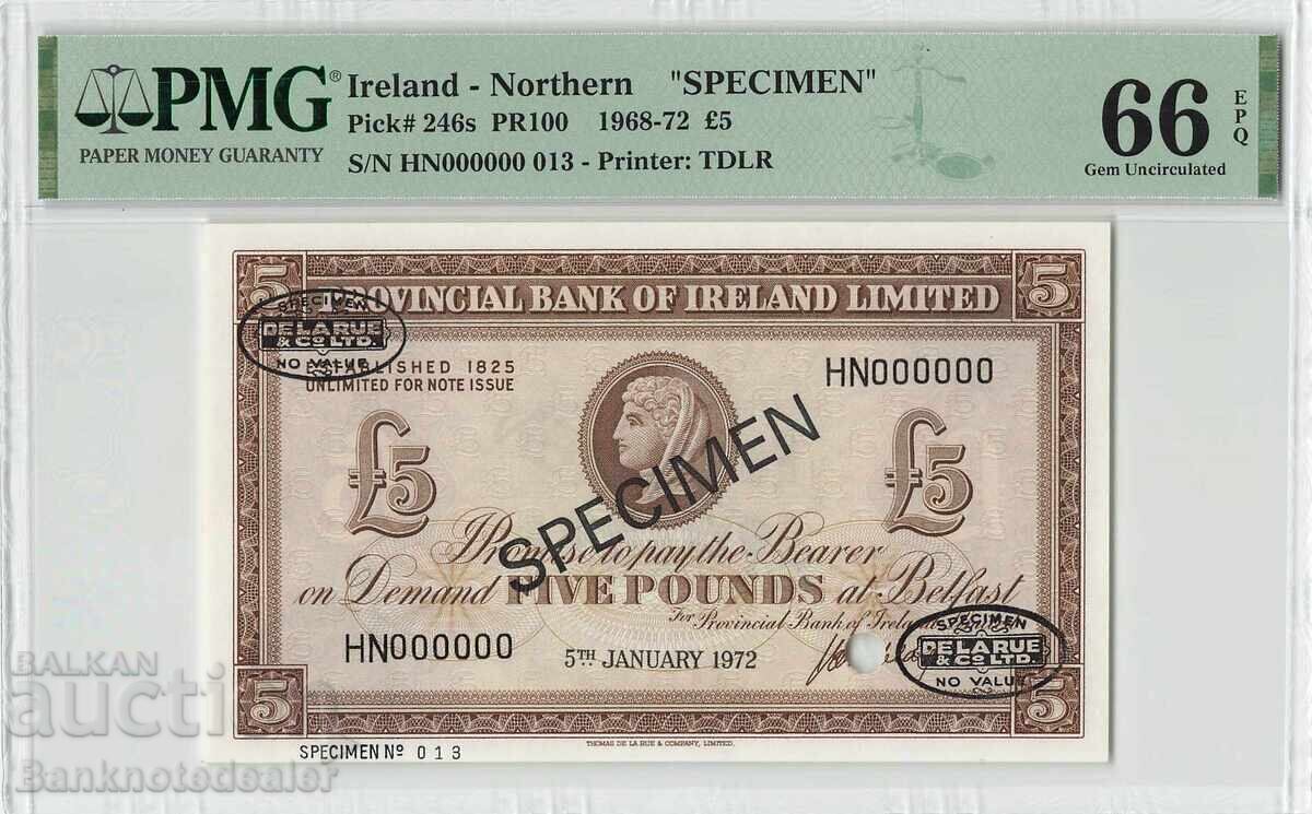 Northern Ireland 5 Pounds 1968-72 Specimen Pick 246s PMG G