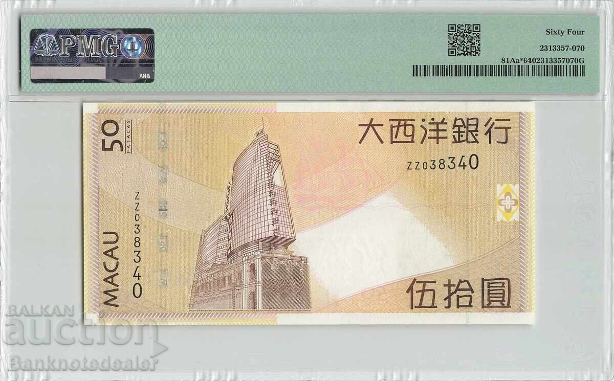 Macau China 20 Patacas Replacement 2020 Pick 126a PMG 67 с цена 110.00 лв. | € 56.24