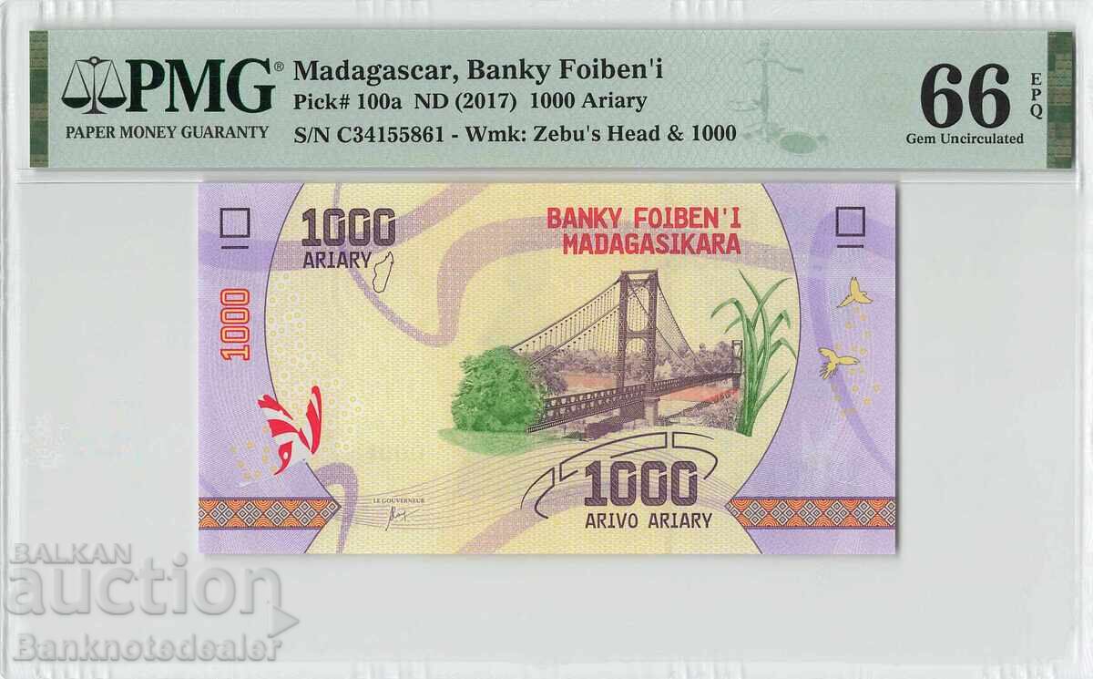 Madagascar 1000 Ariary 2017 Pick 100a PMG Gem Uncirculated 66 EPQ