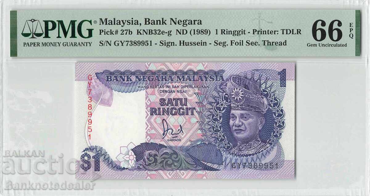 Malaysia 1 Ringgit 1989 Pick 27b PMG Gem UNC 66 EPQ