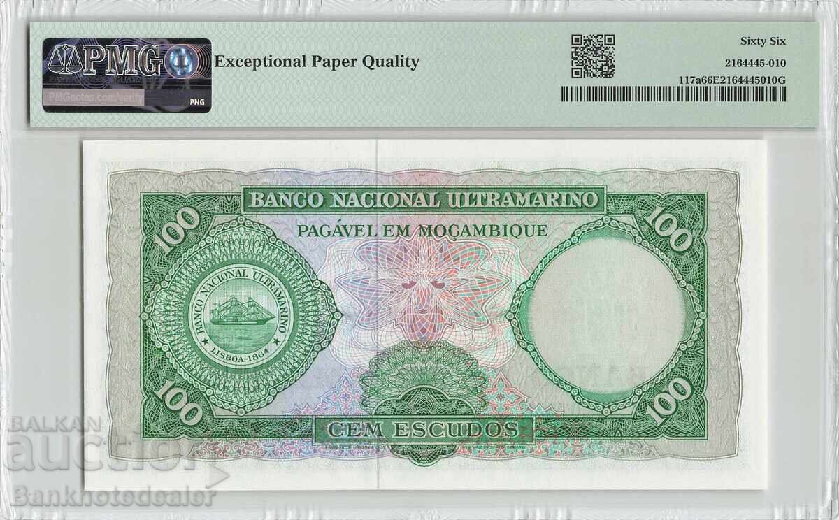 Mozambique 100 Escudos 1961 Pick 117a PMG Gem UNC 66 EPQ with price 100.00 BGN | € 51.13
