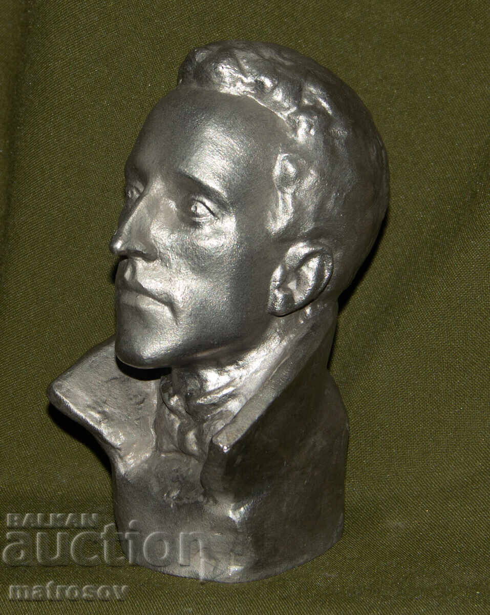 Metal sculpture bust Russia USSR Alexander Pushkin - 6