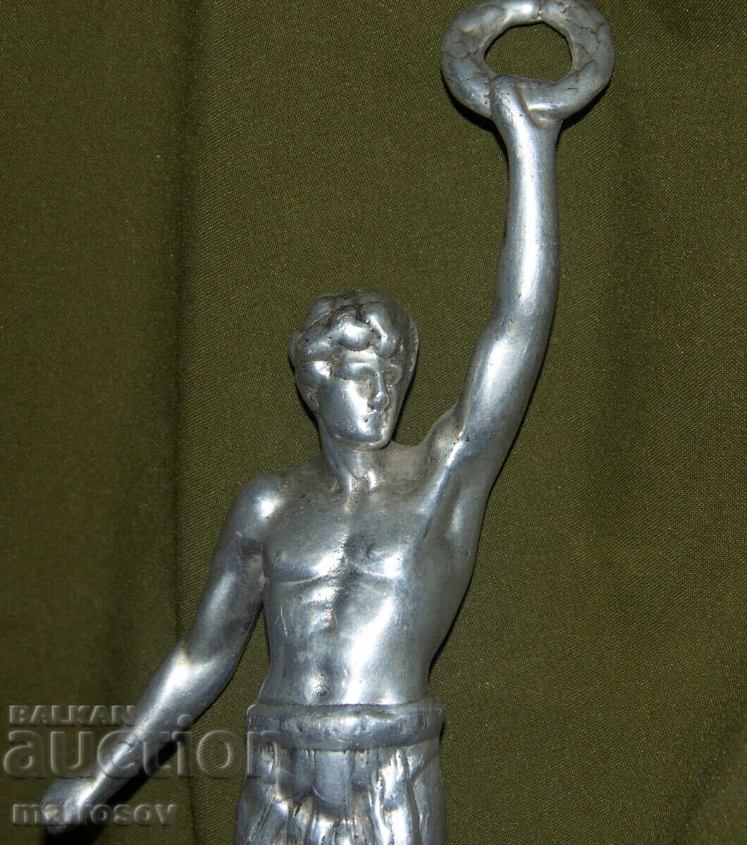 Αυθεντική μεταλλική φιγούρα γλυπτού αθλητή με στεφάνι - 7