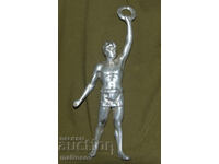 Figurină metalică de autor, sculptură atlet cu cunună