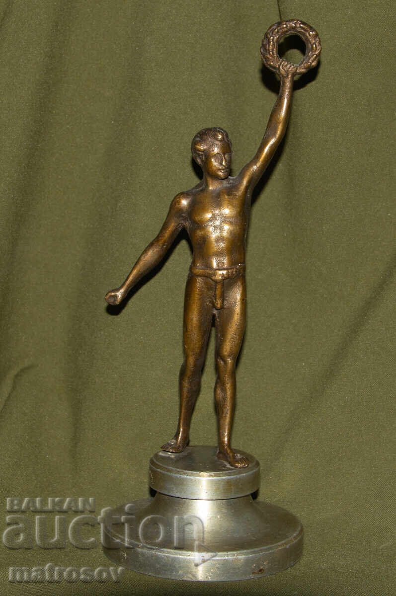 Αυθεντικό μπρούτζινο άγαλμα 1949 γλυπτό αθλητή με στεφάνι