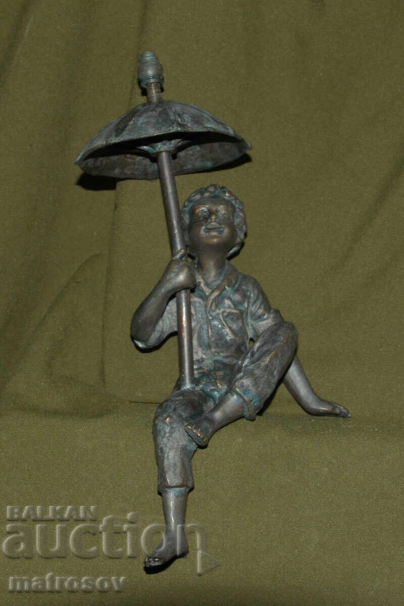 Old bronze sculpture of a boy with an umbrella with price 800.00 BGN | € 409.03