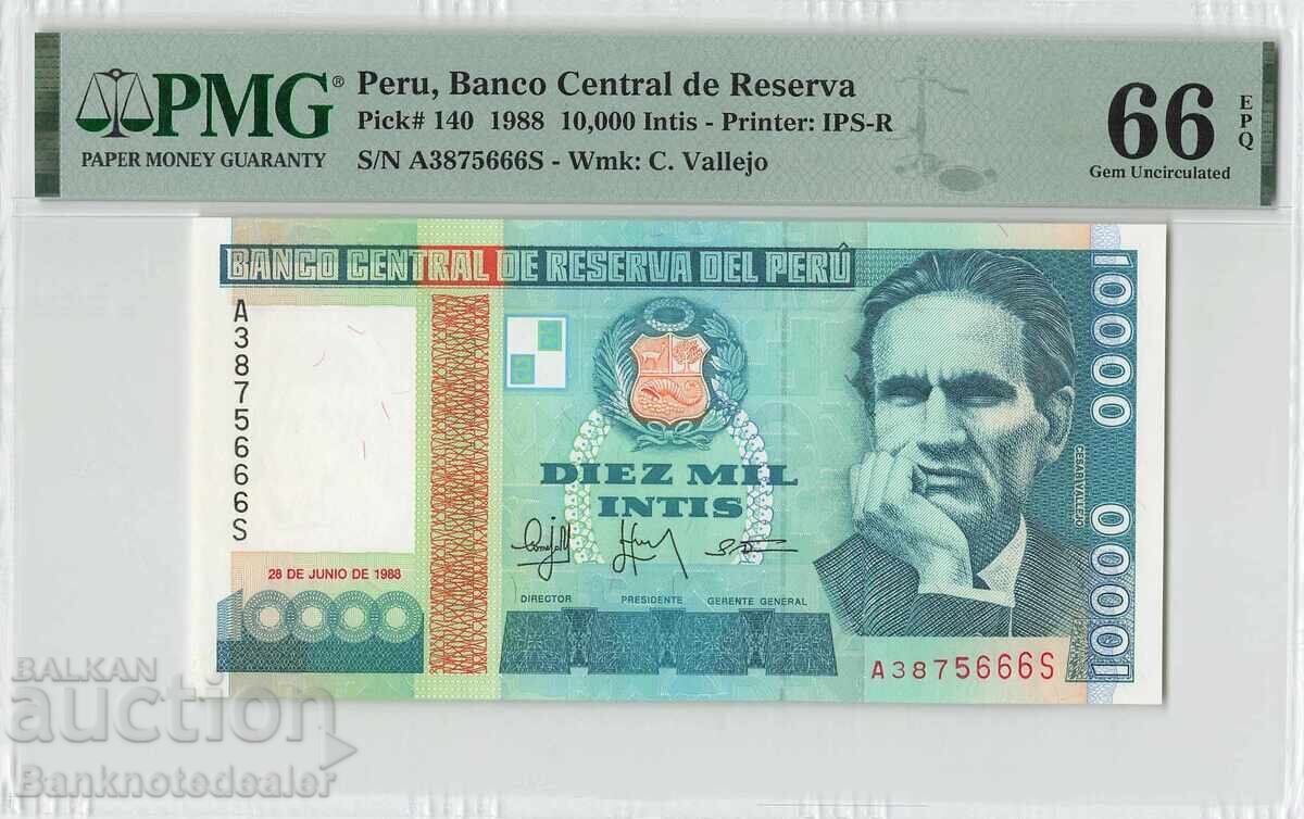 Peru 10.000 Intis 1988 Pick 140 PMG Gem UNC 66 EPQ