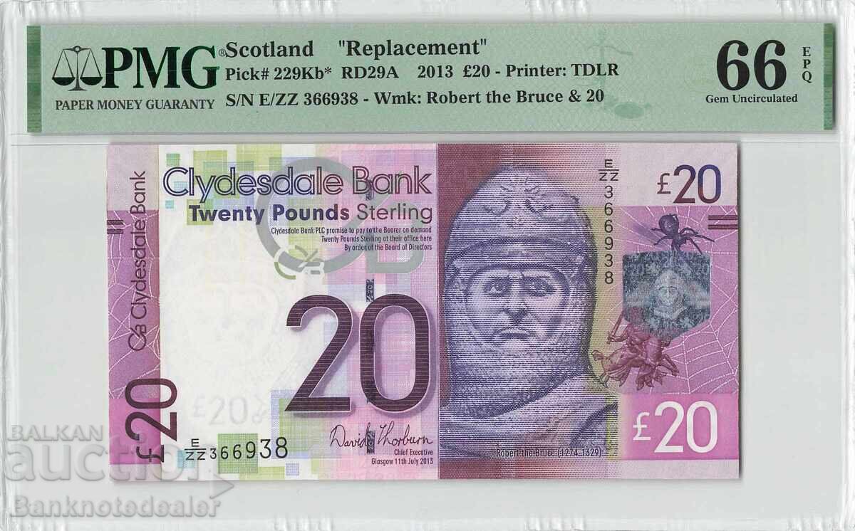 Scotland 20 Pounds 2013 Replacement Banknote 229Kb PMG Gem 66