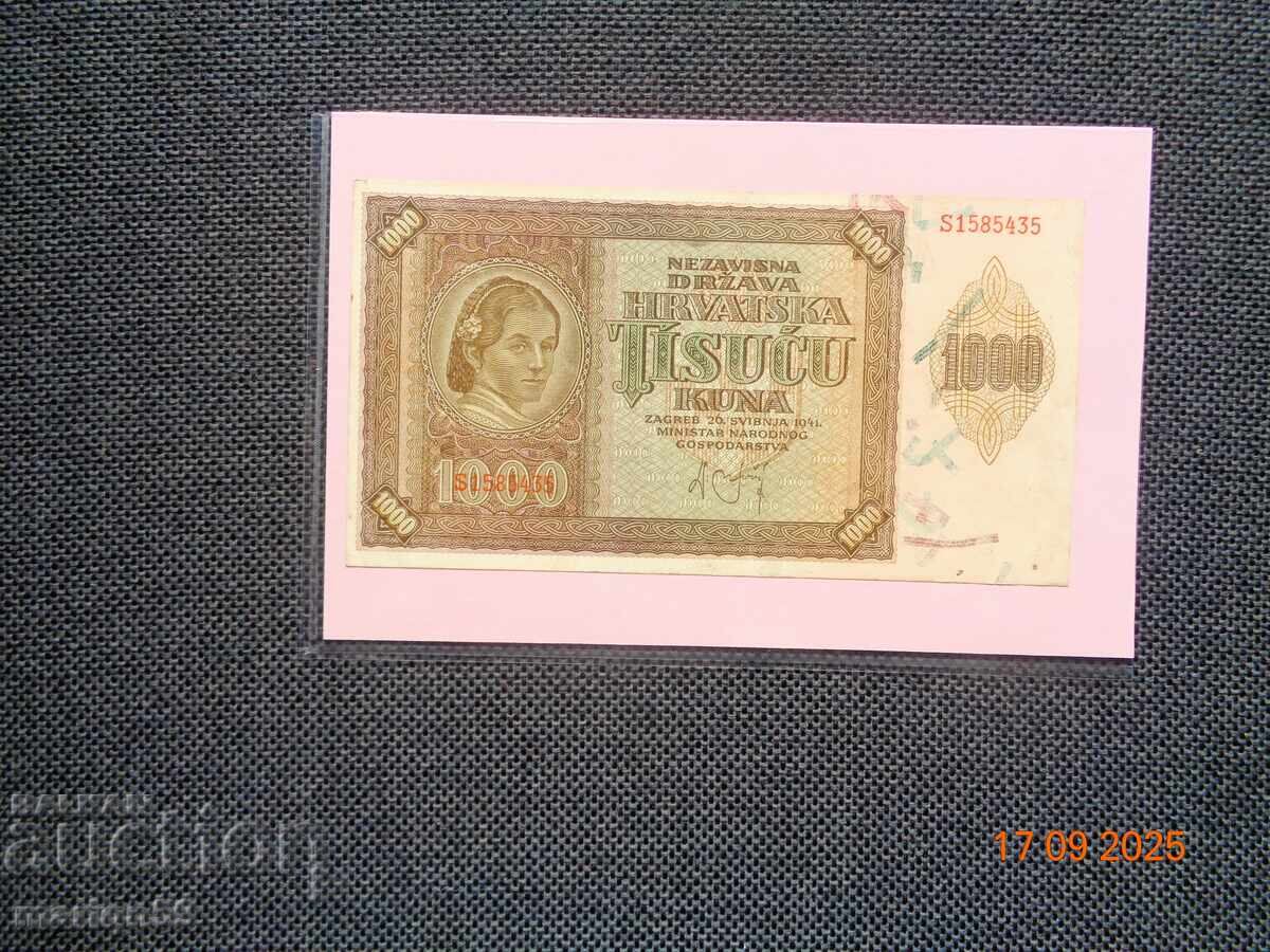 Excelentă bancnotă de 1000 de kuna din 1941 Excelentă bancnotă de 1000 de kuna din 1941