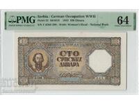 Serbia 100 Dinara 1943 Pick 33 PMG Choice UNC 64