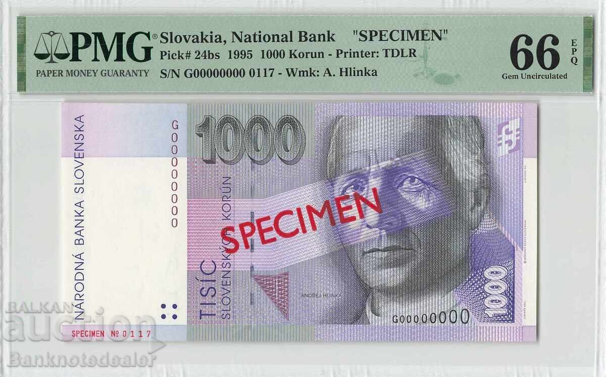 Slovakia 1000 Korun 1995 Specimen Pick 24bs PMG Gem Uncirculated 66