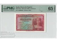 Spania 10 Pesetas 1935 Pick 86a PMG Gem UNC 65 EPQ