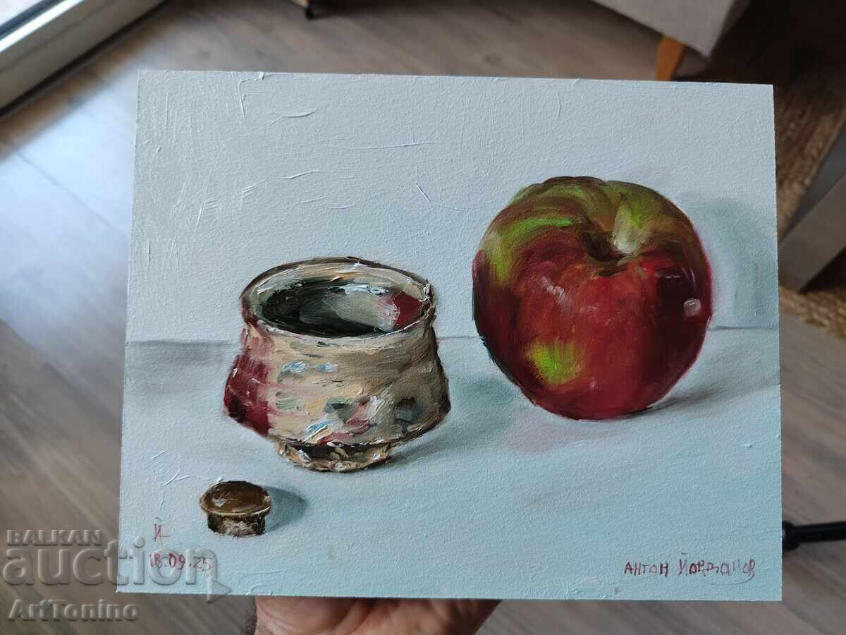 Tablou în ulei - Natură statică - Cană japoneză cu măr - A. Iordanov cu preț € 20.40 | 39.90 BGN