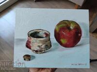 Oil painting - Still life - Japanese cup with apple - A. Yordanov