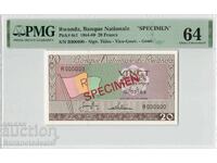 Rwanda 20 Franci 1964-69 Specimen Pick 6s1 PMG Choice UNC 64