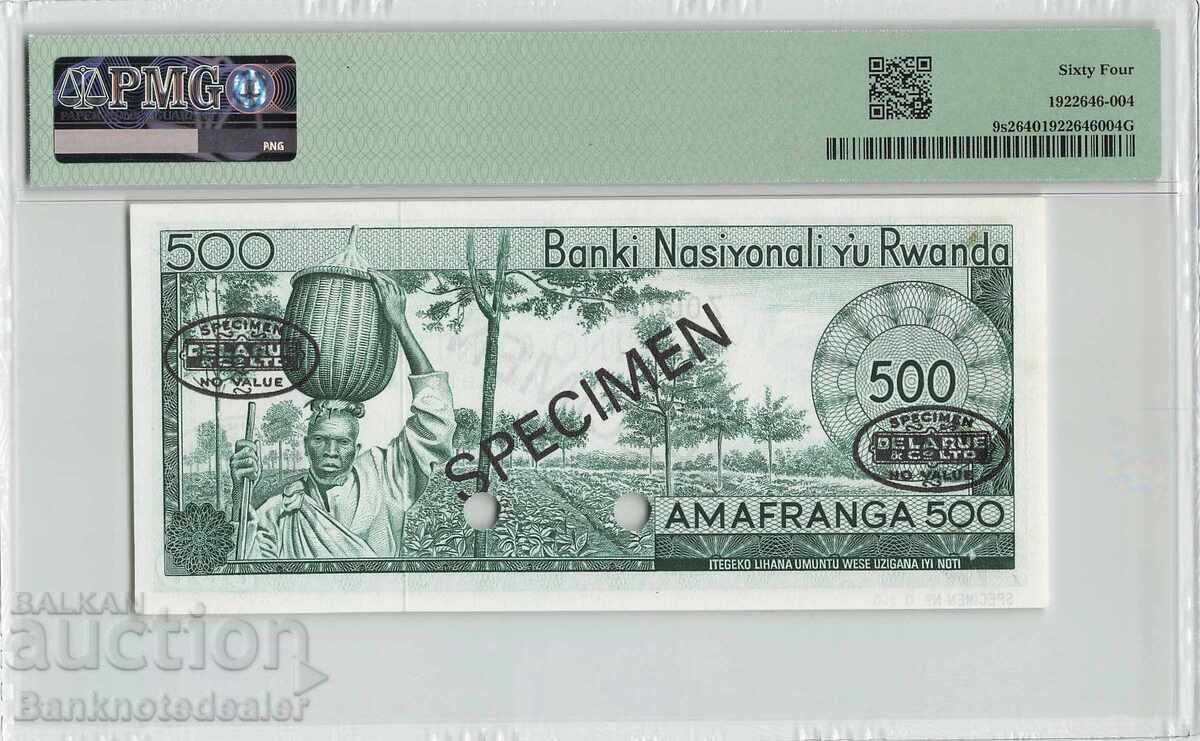 Rwanda 500 Francs 1964-76 Specimen Pick 9s2 PMG Choice UNC 6 with price 480.00 BGN | € 245.42