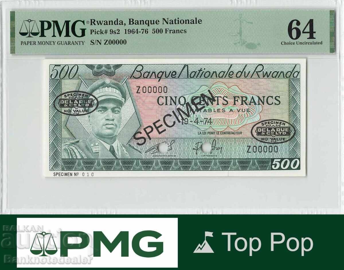 Rwanda 500 Francs 1964-76 Specimen Pick 9s2 PMG Choice UNC 6