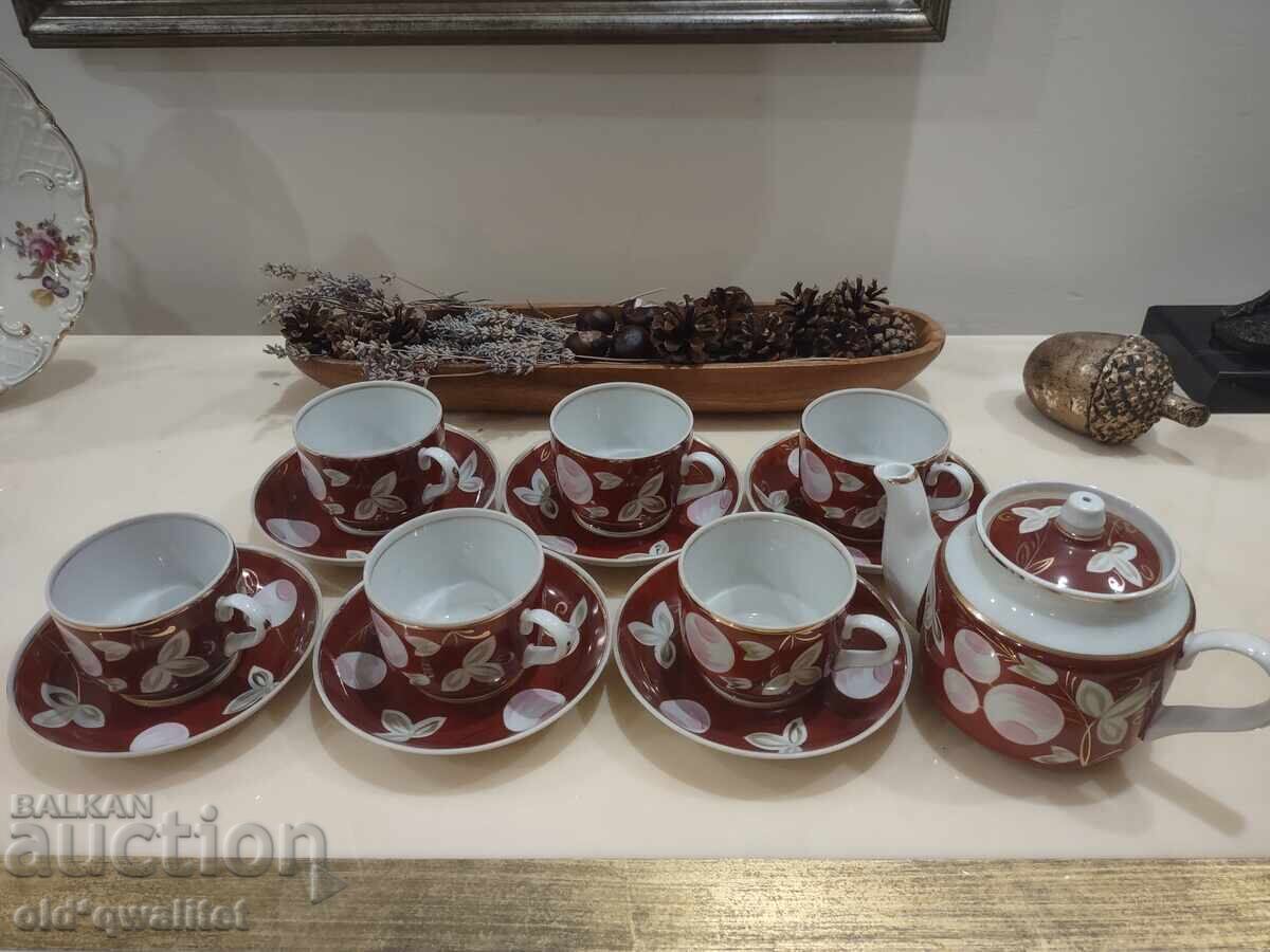 Руски порцелан, ръчно рисуван, сервиз, маркиран с цена 397.00 лв. | € 202.98