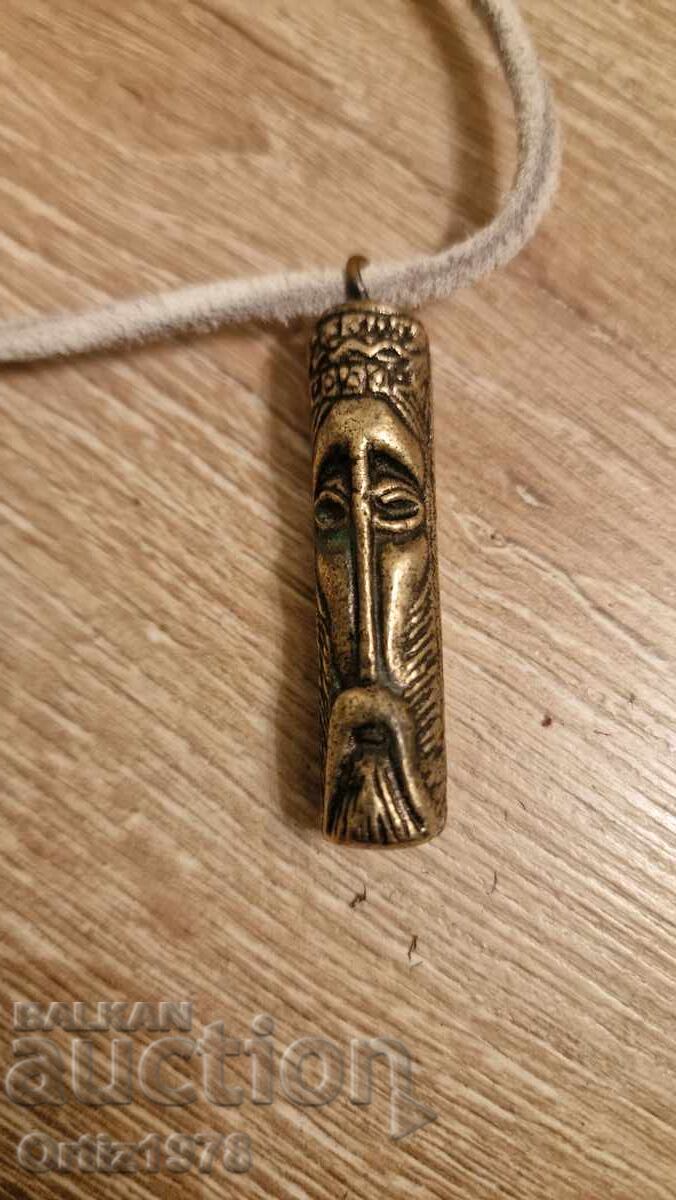 Old massive bronze amulet, two faces, 50g, natural leather with price 40.00 BGN | € 20.45 Old massive bronze amulet, two faces, 50g, natural leather with price 40.00 BGN | € 20.45