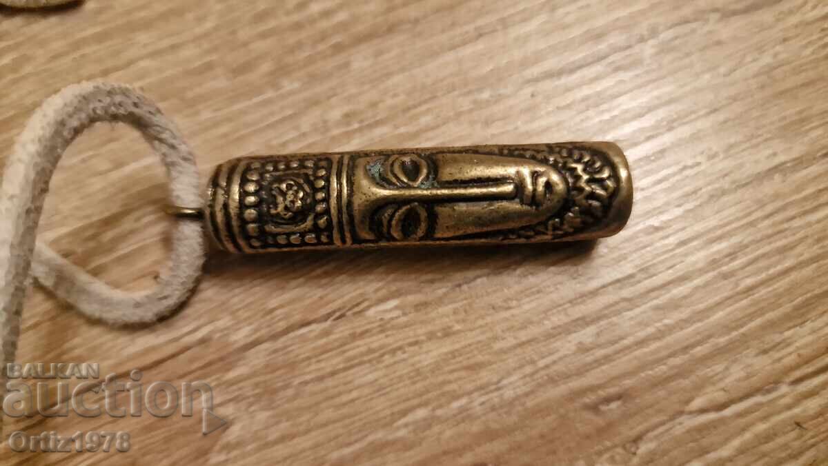 Auction Old massive bronze amulet, two faces, 50g, natural leather Auction Old massive bronze amulet, two faces, 50g, natural leather