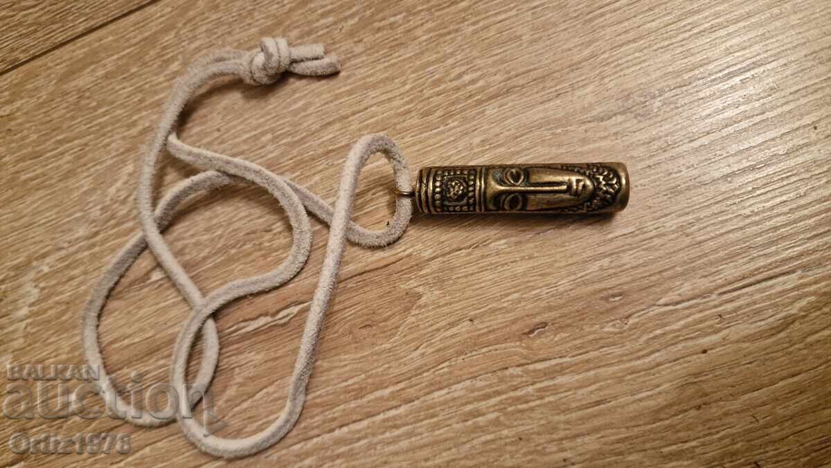 Delivery of Old massive bronze amulet, two faces, 50g, natural leather Delivery of Old massive bronze amulet, two faces, 50g, natural leather