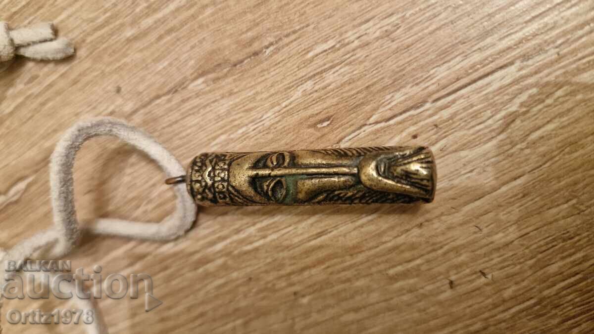 Old massive bronze amulet, two faces, 50g, natural leather - 5 Old massive bronze amulet, two faces, 50g, natural leather - 5