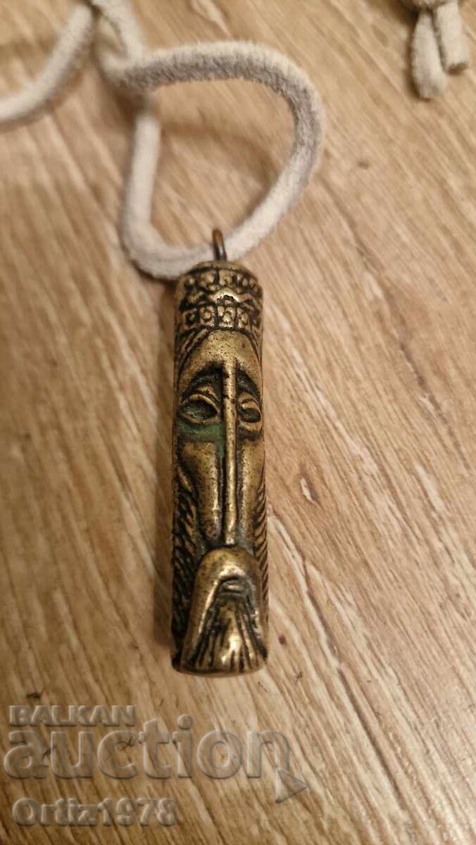 Old massive bronze amulet, two faces, 50g, natural leather - 6 Old massive bronze amulet, two faces, 50g, natural leather - 6