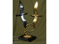 Statuetă decorativă din alamă, sculptură păsări