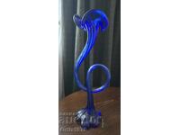 Vază de colecție cobalt, sticlă suflată, 39cm