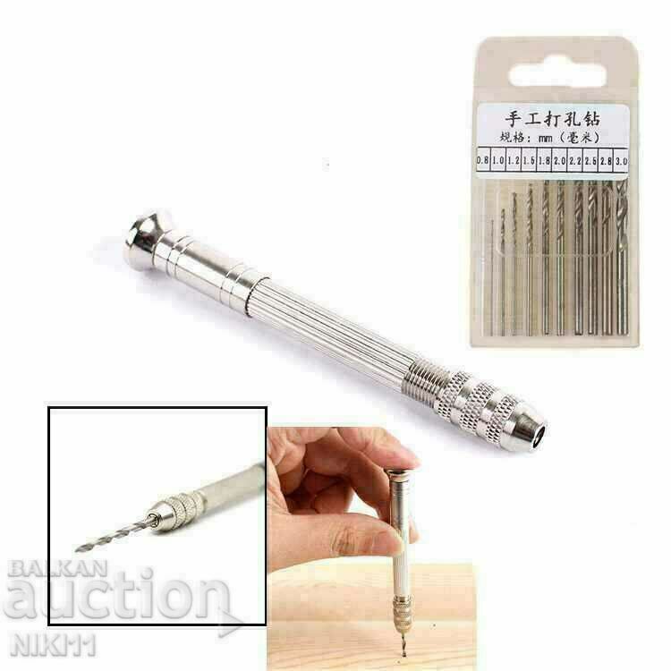 Auction  Mini hand drill with 10 small drill bits Set, small drill