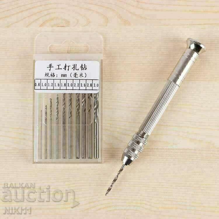 Mini hand drill with 10 small drill bits Set, small drill