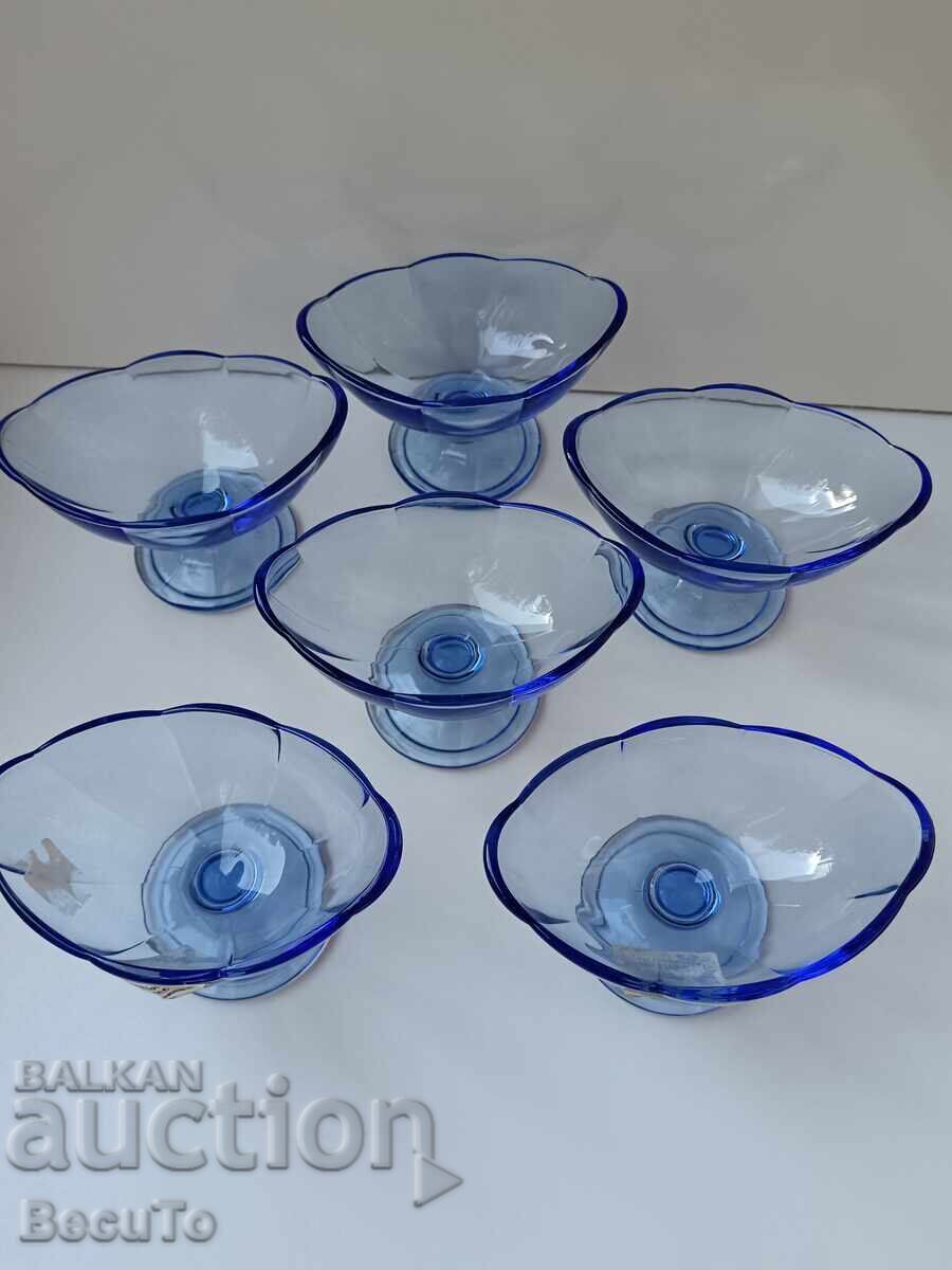 Delivery of Italian blue glass bowls, with labels