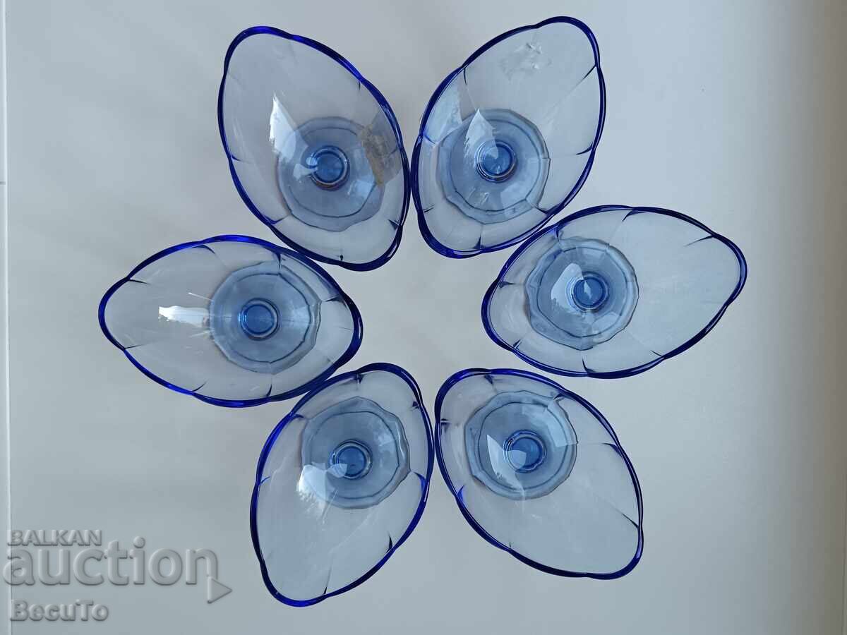 Italian blue glass bowls, with labels