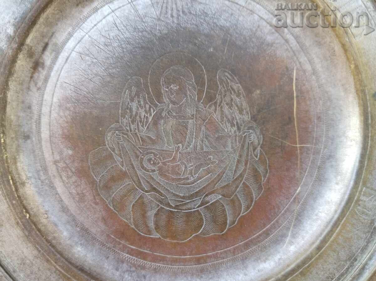 Παλαιός αναγεννησιακός δίσκος οικιακό πιάτο τελετουργίας δίσκος Ιησούς με τιμή 91.00 BGN | € 46.53