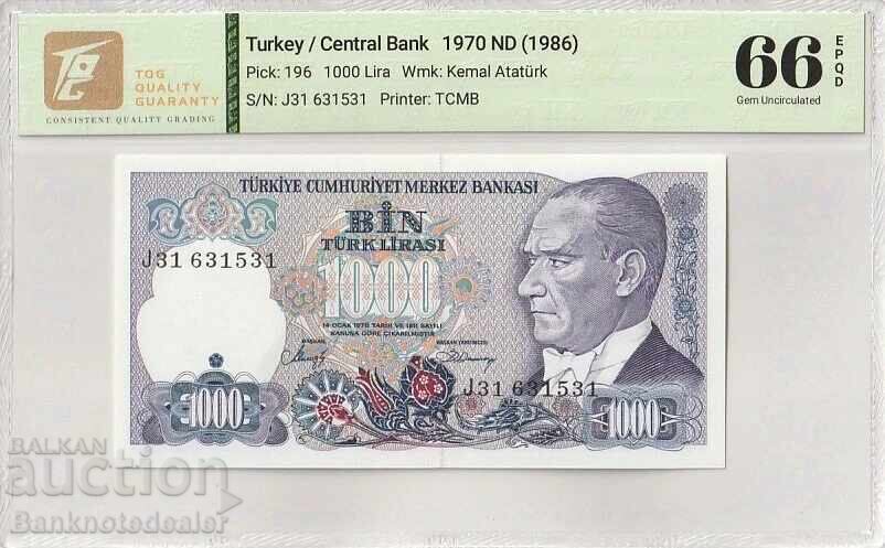 Turkey 1000 Lira 1970 Pick 196 66 EPQ Gem Uncirculated