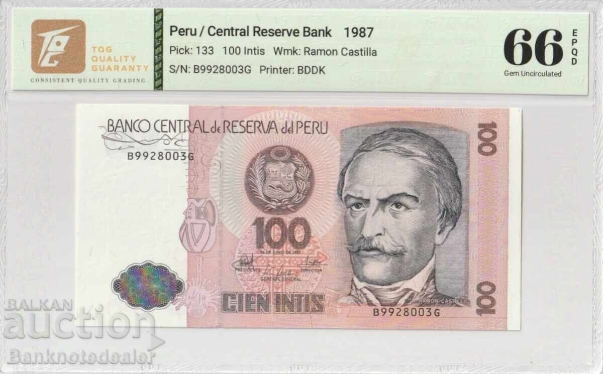 Peru 100 Intis 1987 Pick 133 66 EPQ Gem Unc