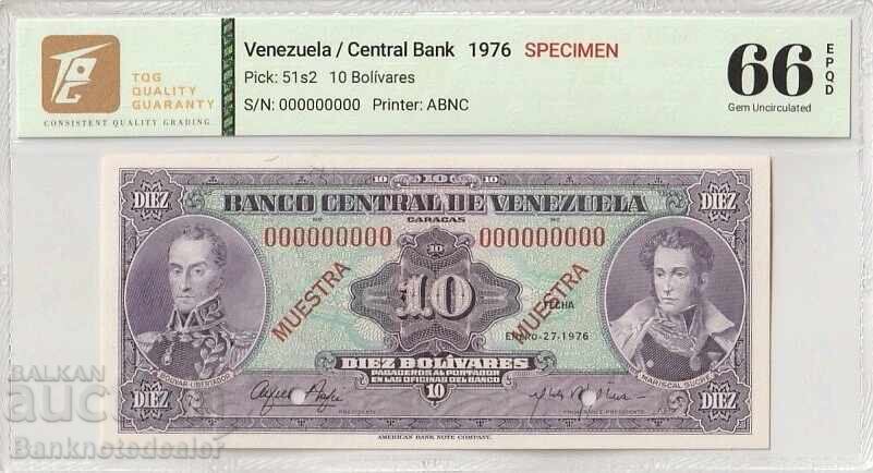 Venezuela 10 Bolivares 1976 Pick 51s2 SPECIMEN 66 EPQ Gem U Venezuela 10 Bolivares 1976 Pick 51s2 SPECIMEN 66 EPQ Gem U