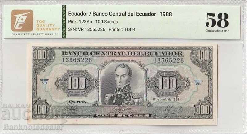 Ecuador 100 Sucres 1988 Pick 123Aa 58 Choice About Uncirculated