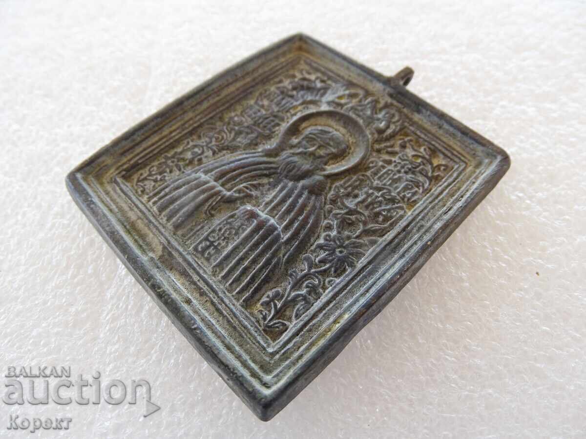 Delivery of Ancient Russian Bronze Icon of St. Sergius of Radonezh the Miracle Worker