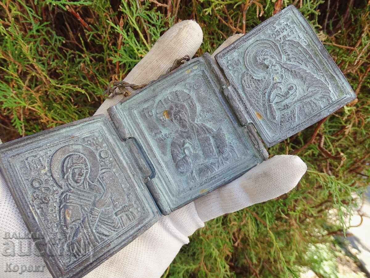 Old, triptych, pocket, icon, Jesus Christ, Theotokos with price 185.00 BGN | € 94.59