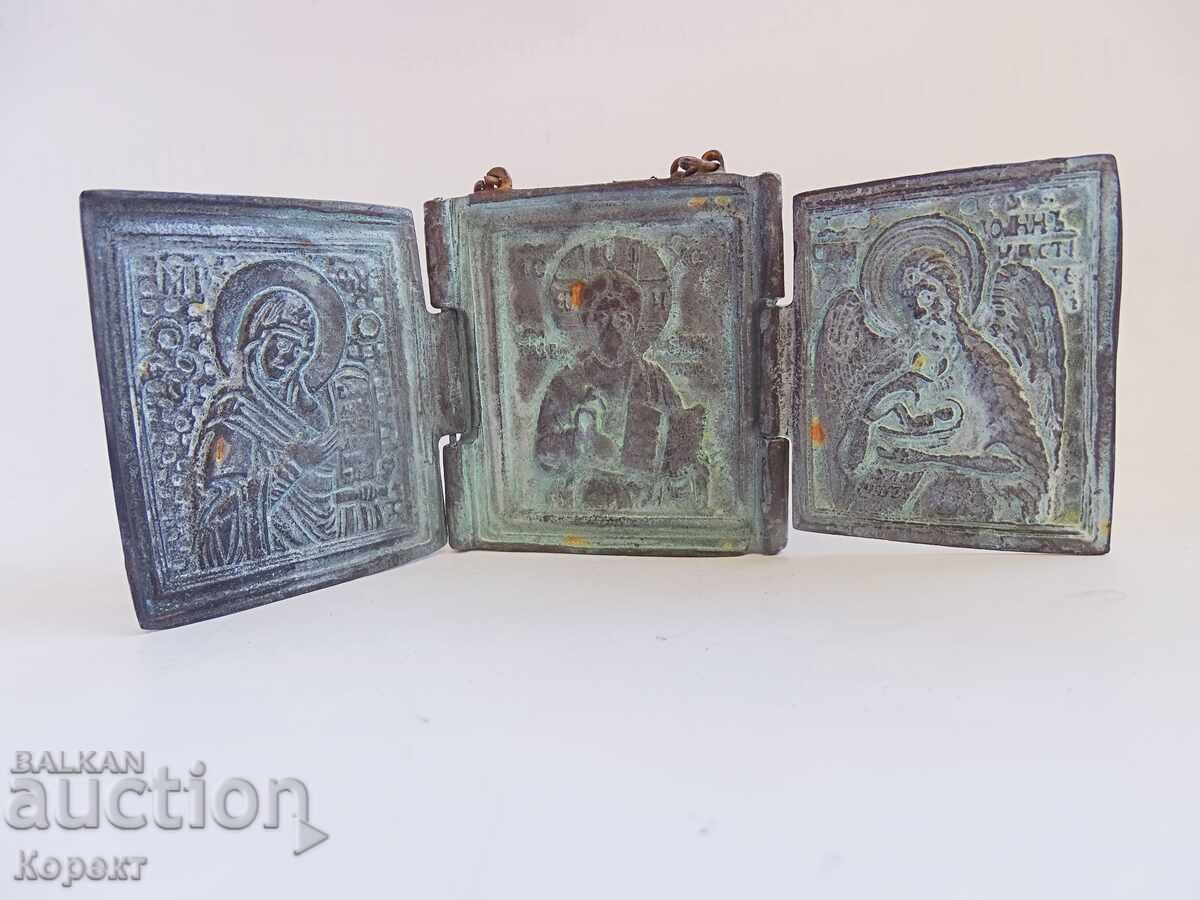 Old, triptych, pocket, icon, Jesus Christ, Theotokos - 6