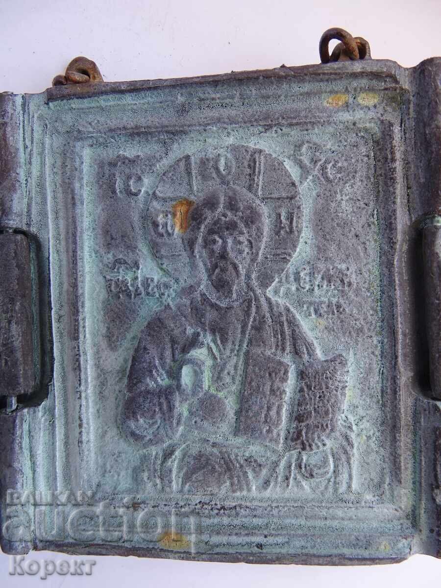 Old, triptych, pocket, icon, Jesus Christ, Theotokos - 7