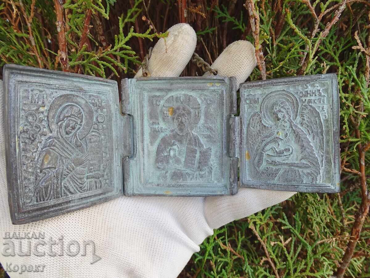 Old, triptych, pocket, icon, Jesus Christ, Theotokos