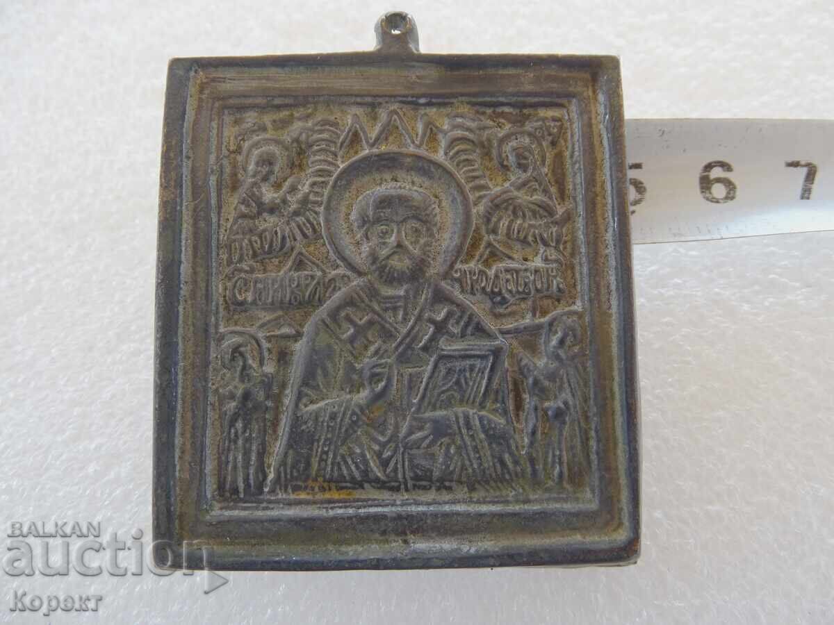 Veche buzunar bronz, icoană, Sf. Nicolae Făcătorul de minuni - 7