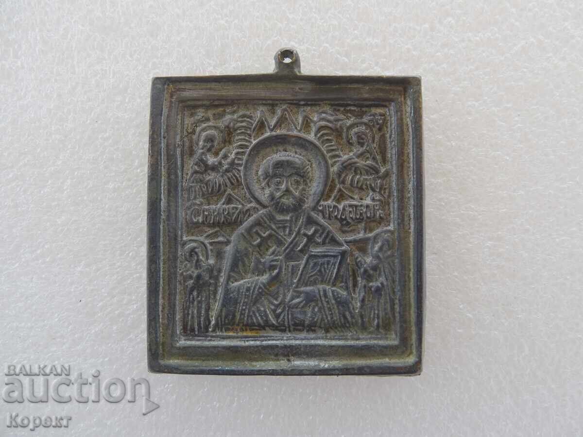 Veche buzunar bronz, icoană, Sf. Nicolae Făcătorul de minuni